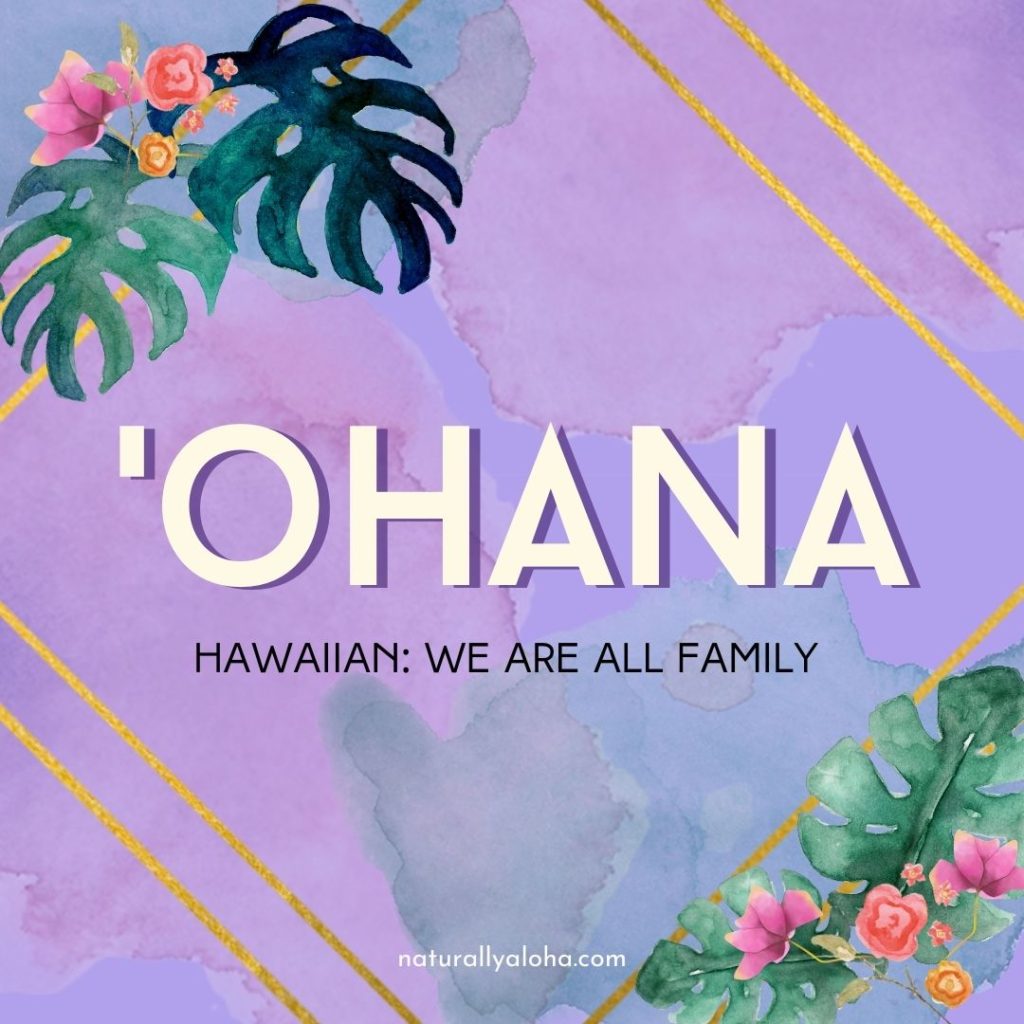'Ohana is the Hawaiian value that we are all connected as family. 